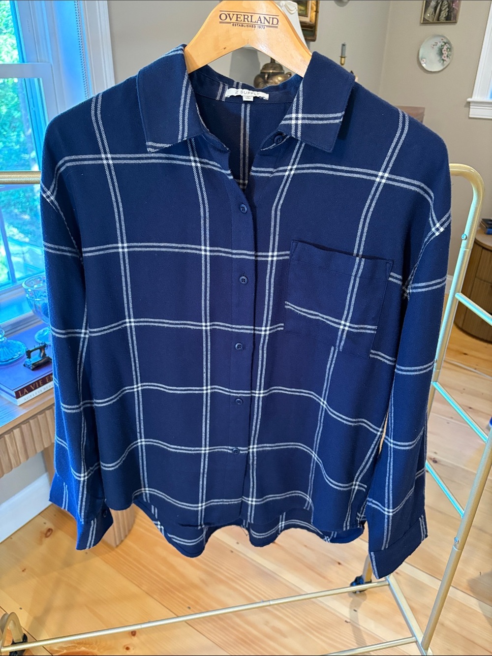 Z Supply Navy and White Windowpane Shirt